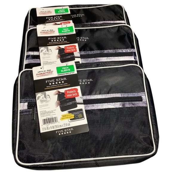 3 Five Star Tech Sleeve Set Of 3 Black 11" X 13" Fits Chromebooks Laptops 11" - Picture 2 of 4
